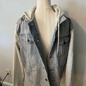 Men's Denim Jacket with Heather Grey Hoodie Layer
